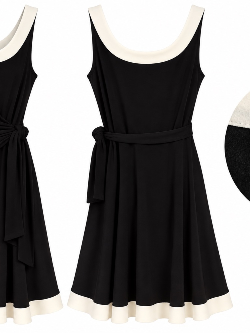 Chaps Black & Ivory Sleeveless Fit & Flare Dress Size Large L Side Tie